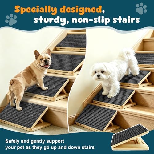 2-Pack Small Dog Ramp for Stairs, Adjustable Gentle Low-Angle Wooden Pet Stair Wedges, Non-Slip Carpet Surface, No Assembly Portable Sturdy Pet Steps for Small Dogs, Senior, Injured, Short-Legged - Image 3