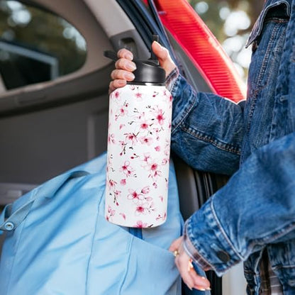 32oz Cherry Blossoms Flip Stainless Insulated Aater Water Bottle with Straw,Pink Cherry Blossoms Floral Gym Hiking Sports Coffee Mug Cup Water Bottles,Cherry Blossoms Decor Stuff Accessories - Image 5