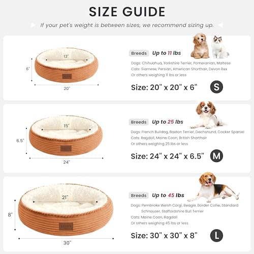 Love's cabin Round Donut Cat and Dog Cushion Bed, 24in Pet Bed for Small or Medium Dogs, Anti-Slip & Water-Resistant Bottom, Soft Durable Fabric Pet Beds, Washable Calming Cat Bed Orange - Image 4
