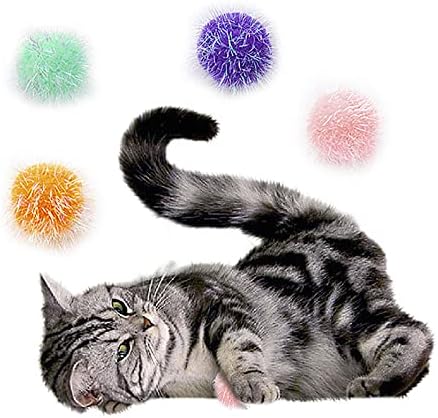 Cat Pom Pom Sparkle Fuzzy Balls 2 Inches Interactive Cat Toy Assorted Color 12 Pack - Image 4