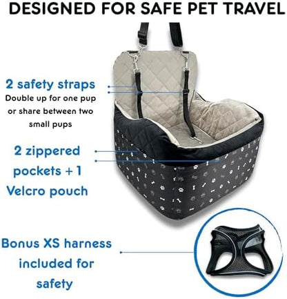 OtterPets Dog Car Seat for Small Dogs & Medium Under 30 lbs, Bonus Safety XS Harness, Dog Booster Car Seat with Thick Cushions, 3Storage Pockets with Zipper, 2 Safety Belts - Image 5