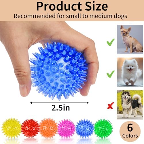 6 Pack Squeaky Spiky Dog Balls, Puppy Chew Toys for Teething, Small - Image 2