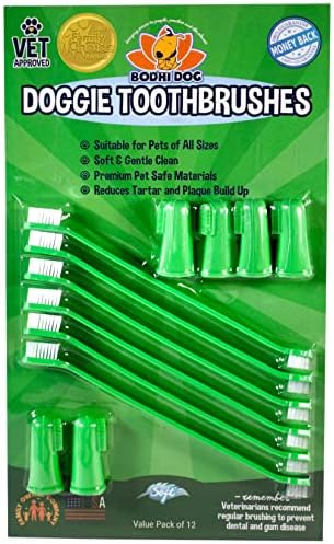 Bodhi Dog Toothbrush Combo Pack - Soft Finger & Dual-Ended Brushes - Gentle Bristles for Dogs & Cats - Easy Teeth Cleaning (6 Long & 6 Finger) by BodhiDog