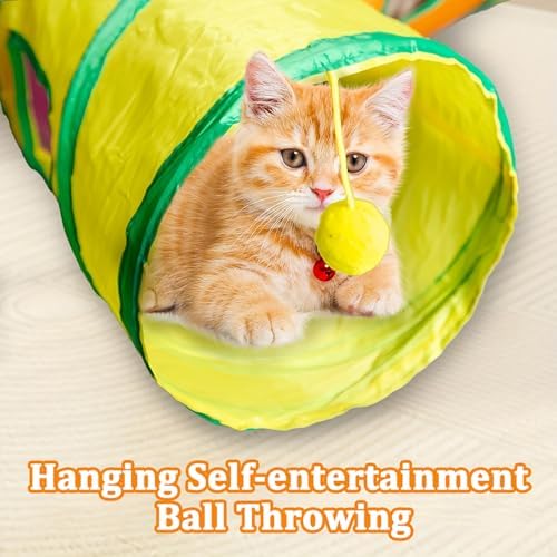 3 Way Collapsible Cat Tunnels with Interactive Ball, E Shape Folded Pet Tube Toy for Indoor Cats, Puppy, Kitty, Kitten, Rabbit - Image 4