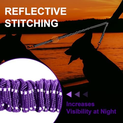 MingXpet 2 Dog Leash, Dog Leash for 2 Dogs, 360° Swivel No Tangle Double Walking Training Leashes for Large Dogs that Pull, Comfortable Shock Absorbing Reflective Bungee, Purple - Image 5