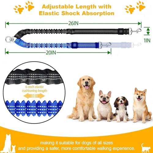 Double Dog Leash for Two Dogs, Professional No Tangle 360° Swivel Coupler with Shock Absorbing Bungee, Adjustable Length Dual-Sided Reflective Two Dogs Lead Splitter for Small Medium Large Dog - Image 2