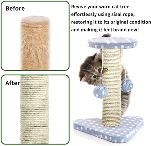 Natural Sisal Rope 8mm 98-Feet for Cat Scratching Post Tree Tower Replacement Repair and Replace, DIY Hemp Twine Rope for Cat Scratching Furniture Window Perch and Crafts Gardening Home Decorating - Image 6