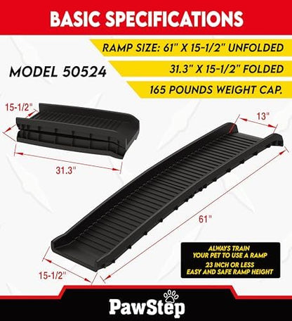 PawStep 61" Folding Pet Ramp, Portable Dog Ramp for Cars, SUVs, Beds & Couches, Lightweight PP Construction, Textured Surface, Optional Carpet for Added Traction, 165 lb Capacity (50524) - Image 4