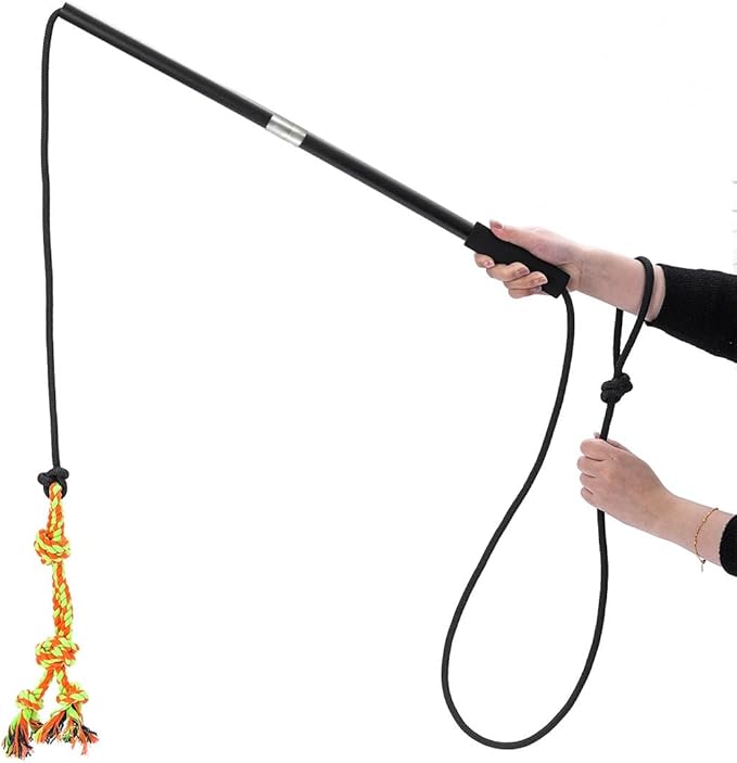 Interactive Flirt Pole Toy for Dogs Chase and Tug of War,Durable Teaser Wand with Pet Fleece Rope Tether Lure Toy to Outdoor Exercise & Training for Small Medium Large Dogs (Black)