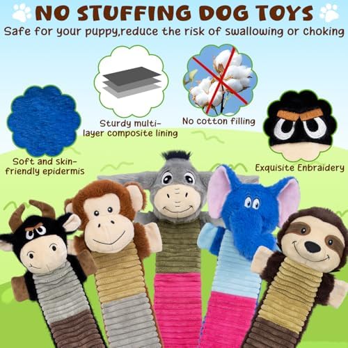 No Stuffing 5 Pack Dog Squeaky Toys, Chew with Crinkle to Large Puppy - Image 2