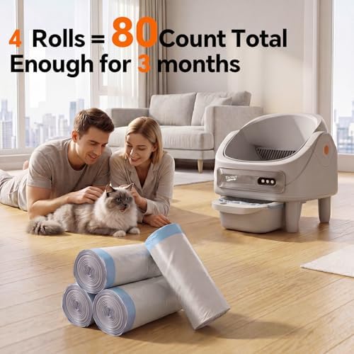 Litter Bags for Automatic Cat Litter Box, Replacement Self-Cleaning Cat Litter Box Liners, 4 Rolls Drawstring Trash Bags, Cat Litter Bags of 22×11 Inches（80 Counts/4 Packs） - Image 7