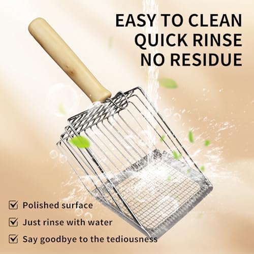 Cat Litter Scoop, Premium Kitty Shovel with Hook and Hole, Metal Sifter Scooper Stainless Steel for Easy Cleaning, Durable and Heavy Duty, Odor-Free for Litter Box (Scoop with Holder) - Image 3