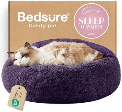 Bedsure Calming Cat Beds Donut Round Washable Kitten Bed,20 inches Purple by BEDSURE