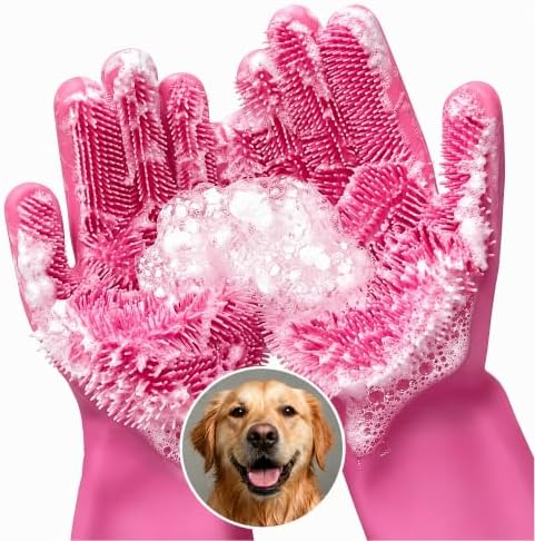 Cat and Dog Washing Gloves, 1 Pair, 11.6 in, Soft Silicone (Pink) by RZleticc