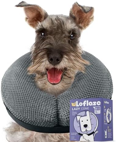 Loflaze Soft Inflatable Dog Cone Collar Alternative After Surgery - Dog Neck Donut E Collar for Large Medium Small Dogs Cats Post Surgery - Recovery Collar to Stop Licking - Grey, M+ by Loflaze