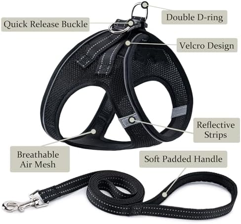 Dog Harness with Leash Set, Step-in Adjustable Puppy Pet Vest, Black XL - Image 2