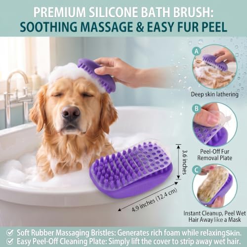 5 PCS Cat & Dog Grooming Kit Brush, Self-Cleaning Slicker Hair Brush, Nail Clipper, Undercoat Rake, Pet Bath Brush with Removable Screen,Pet Comb for Short & Long Haired Dogs Cats, Purple - Image 6