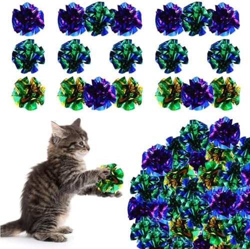 100 Pcs PVC Crinkle Balls Cat Toys 2.36" Interactive Crinkle Ball, Colorful Balls Chew Toy for Cat Chase Ball Toys Attract Cats for Indoor Cats and Kittens to Keep Fit and Active(Colors Random) by Tobeelec