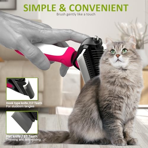 Spring Blossoms-2 in 1 Professional Grooming Rake for Cats & Dogs-Dematting Comb for Easy Mats & Tangles Removing,Pet Brush Safe No More Nasty Shedding and Flying Hair (Rose) - Image 6