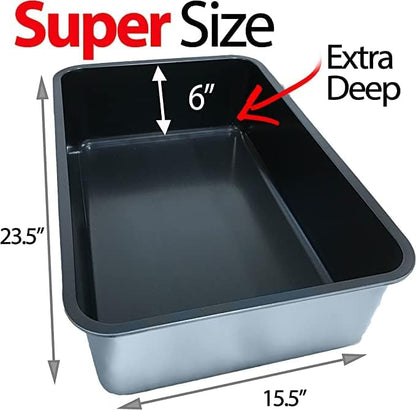 iPrimio Stainless Steel Litter Box - No Stick Litter Pan for Cats - XL Cat Box with Teflon Coating - Never Absorbs Odor or Rust - Ergonomic, Easy to Clean, Durable, Nonstick, Spacious Pans