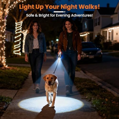 Retractable Dog Leash with USB Rechargeable Light, Reflective, Black - Image 2