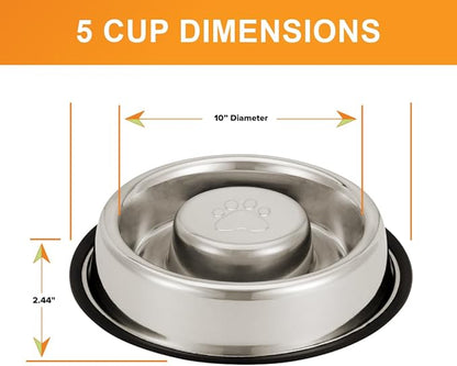 Neater Pet Brands Stainless Steel Slow Feed Bowl - Non-Tip & Non-Skid - Stops Dog Food Gulping, Bloat, Indigestion, and Rapid Eating (5 Cup)