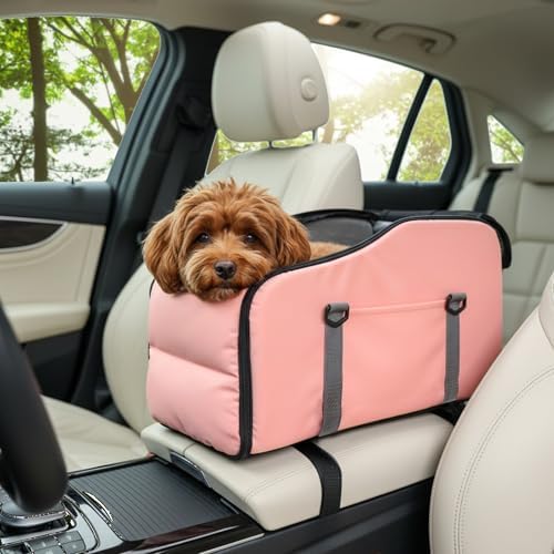 Center Console Dog Car Seat for Small Dogs Under 13LBS Pink by YetstockDirect