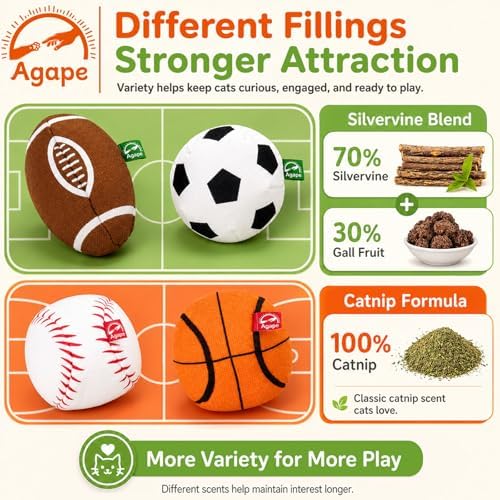 Agape Organic Catnip & Silvervine Filled Cat Toy Balls with Bell Sound - Image 2