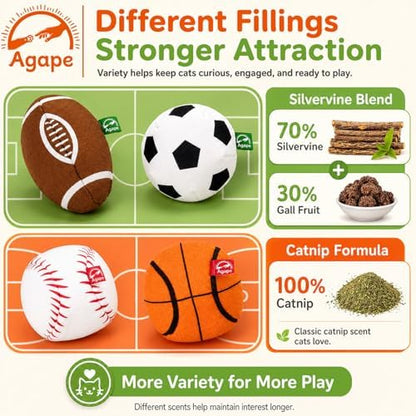 Agape Organic Catnip & Silvervine Filled Cat Toy Balls with Bell Sound - Image 2