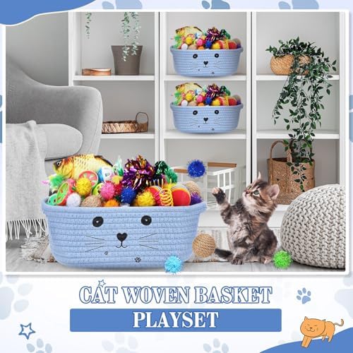 Zopeal 58 Pcs Cat Toy Set with Storage Basket Indoor, Light Blue, 9.8 Inch - Image 5