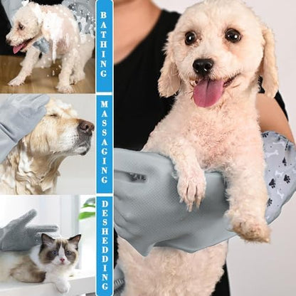 Pet Grooming Gloves Pet Hair Remover Cat, Dog Washing Gloves Silicone Heat Resistant Cleaning Gloves with High-Density Teeth Grooming Gloves for Dogs, Cats, Horses (2 Pairs - Blue & Gray) - Image 4
