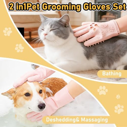 Hair Removal Glove & Pet Grooming Gloves 2 Pair, Upgrated Silicone Pet Hair Remover Gloves Shedding Glove for Long & Short Hair, Bath Grooming Glove with Gentle Brush for Horse Sensitive Pets, Pink - Image 2