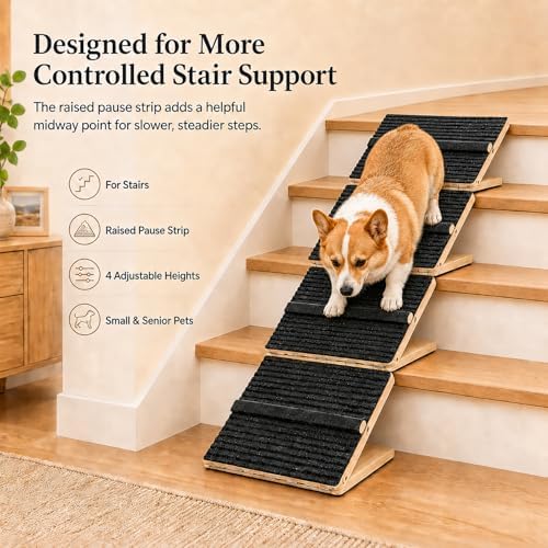 Dog Ramp for Indoor Stairs Porch Steps, 2 Pack Foldable Wooden - Image 2