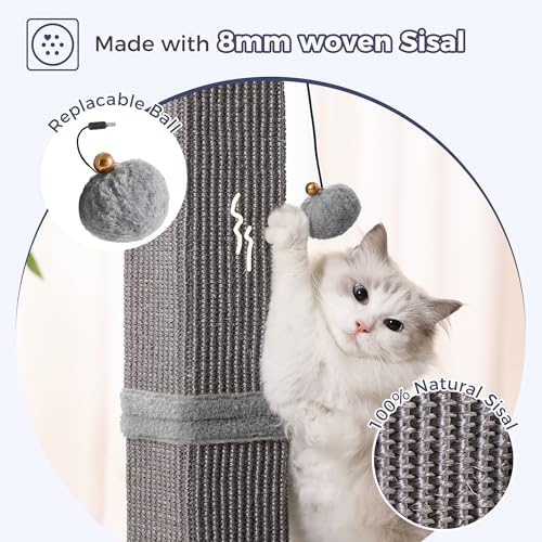 Cat Scratching Post 33 inch Heavy Duty Sisal Scratcher Post Gray - Image 3