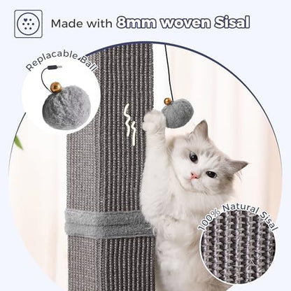 Cat Scratching Post 33 inch Heavy Duty Sisal Scratcher Post Gray - Image 3