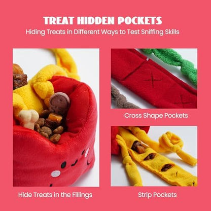 Nocciola Squeaky Hide and Seek Dog Snuffle Food Toys, Interactive Plush Stuffed Pet Supplies for Puppy Small Medium Breeds, Cute Burrow Cognitive Digging Treat Hiding Enrichment Puzzle Toy, 3 Packs - Image 3