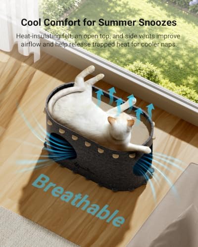 DownyPaws Cat House for Indoor Cats, Cube Castle Cat Bed Cave, Sesame Gray - Image 3