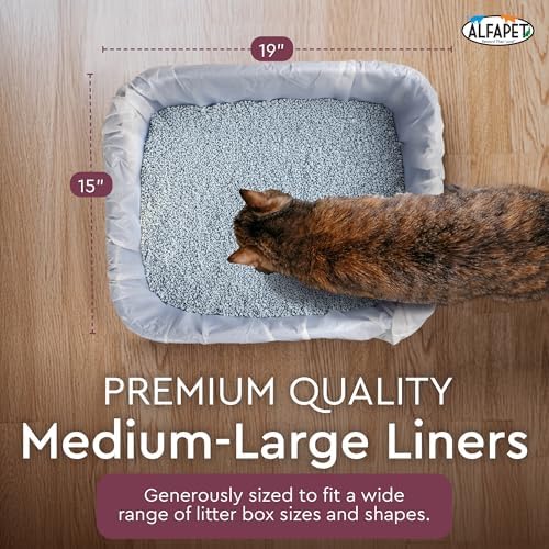 Alfapet Cat Litter Box Liners Large 12 Count - Tear-Resistant Cat Litter Bags - Waterproof Kitty Litter Liners - Fits Litterbox Pan Sizes Medium and Large, 31" x 17", 20 lb Capacity - Image 4