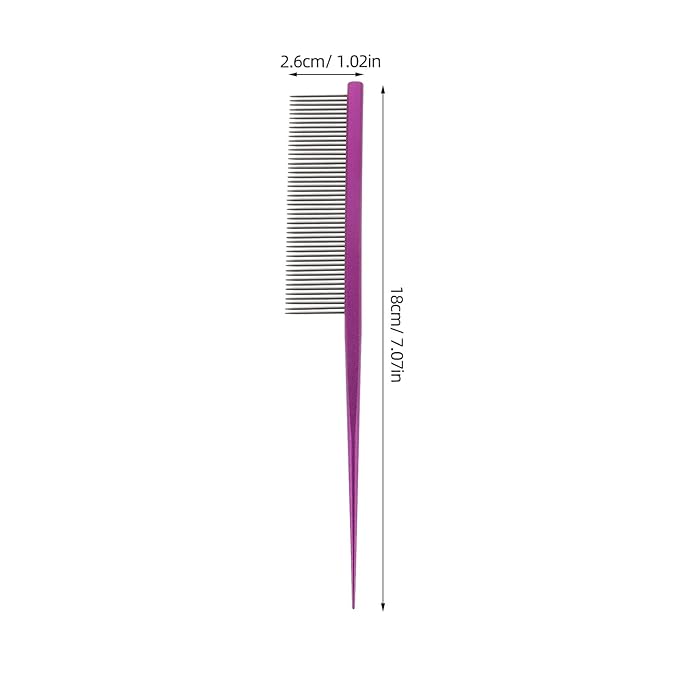 UPKOCH Pet Grooming Steel Comb for Dogs and Cats, Rat Tail Dematting Hair Removal Comb with Anti-tangle Design, Purple Metal Hairstyling Tool for Long-haired Pets
