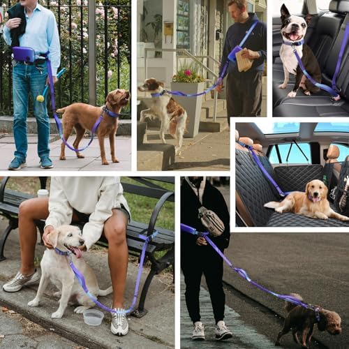 Roses&Poetry Hands Free Dog Leash with Zipper Pouch, 6-9ft Bungee Waist Leash for Medium Large Dogs Walking, Running Lead with Dual Padded Handles Car Safety Buckle for Training Jogging - Image 7