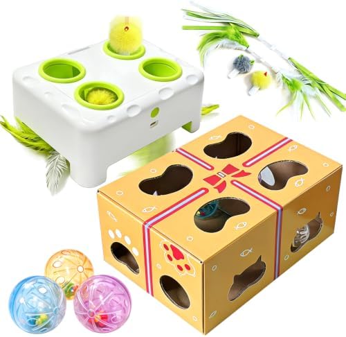 Magic House Fun Box 2-in-1 Cat Toy Set,Rechargeable Whack-a-Mole,3 modes by HAPPYCODE