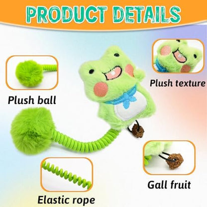 Andiker Catnip Toys, Cat Interactive Toys with Silvervine Fruit & Spring & Fuzzy Ball for Relaxing Playing, Plush Cat Teething Toys for Indoor Kitten for Cleaning Teething (Green Frog) - Image 3