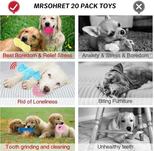 MRSOHRET 20Pcs Puppy Chew Toys for Teething, Dog Chew Toys with Rope Toys, Pet Dog Toothbrush, Treat Balls, Plush Toys and Squeaky Toy for Small Medium Dogs with Basket (20 Pack Elephant) - Image 6