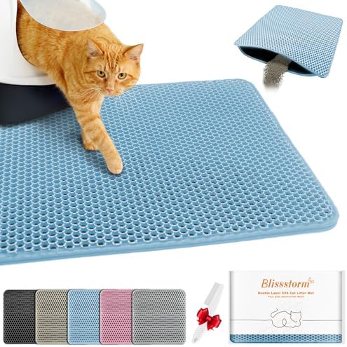 Cat Litter Mat 12"x18",Double Layer EVA litterbox Mat, Blue by BLISSSTORM