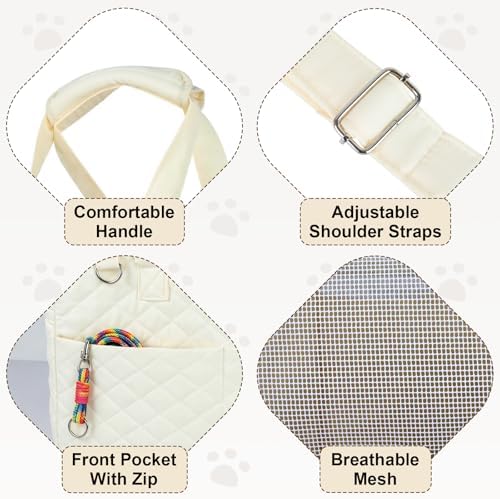 YooxArmor Dog Purse Carrier for Small Dogs & Cats, Foldable Soft Tote for 5-14lbs Pets, Large Pockets, Safety Leash & Removable Mat for Walking Shopping Outdoor, White - Image 3