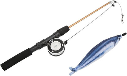 Cat Fishing Pole Toy, Fishing Pole Cat Toy Cat Teaser Wand Cat Wand Toys Flexible Interactive Pulley Telescopic Fishing Rod Cat Toy (Saury+Fishing Rod)