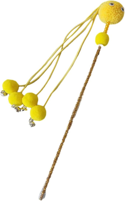 Cute Tassels Teaser Wand Toy with Pompoms&Small Bells Teaser Wand Interactive Toy Chasing Wand Toy Candy Color Interactive Toy for Indoor Cats Interactive Toy for Boring Indoor Adult