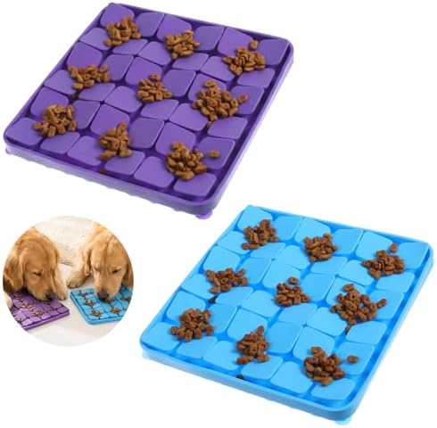 2 Pcs Silicone Snuffle Mat for Dogs, Slow Feeder Lick Mat with Suction Cups, Dog Puzzle Feeder Toys for Smell Training & Slow Eating for Mental Stimulation Anxiety Relief, Blue & Purple by Unknown