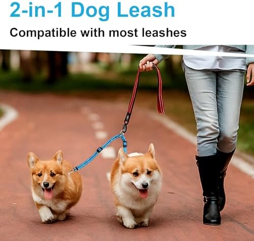 MingXpet Double Dog Leash for Two Dogs, No Pull Dog Leash, 360° Swivel No Tangle for Small Dogs Walking & Training, Shock Absorbing Reflective Bungee, Blue - Image 6