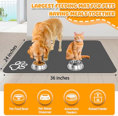 Dog Food Mat, 36" x 24" Extra Large Absorbent Dog Mat for Food and Water, Non Skid Cat Bowl Mat, No Stains Quick Dry for Pet Water Dispenser Pet Supplies for Messy Drinkers - Image 2